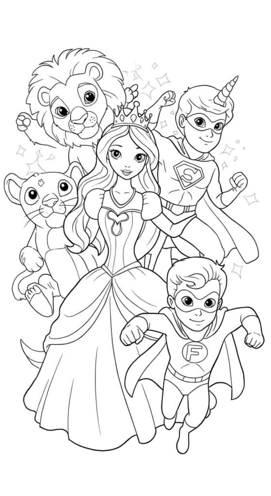 Popular kids coloring themes animals princesses superheroes