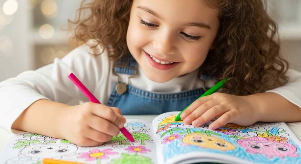 Child enjoying coloring, showcasing creativity and fine motor skills.