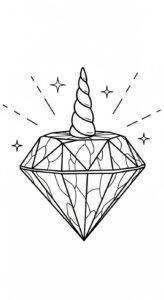 A unicorn horn emerging from the top of a large, sparkling diamond, surrounded by small stars.